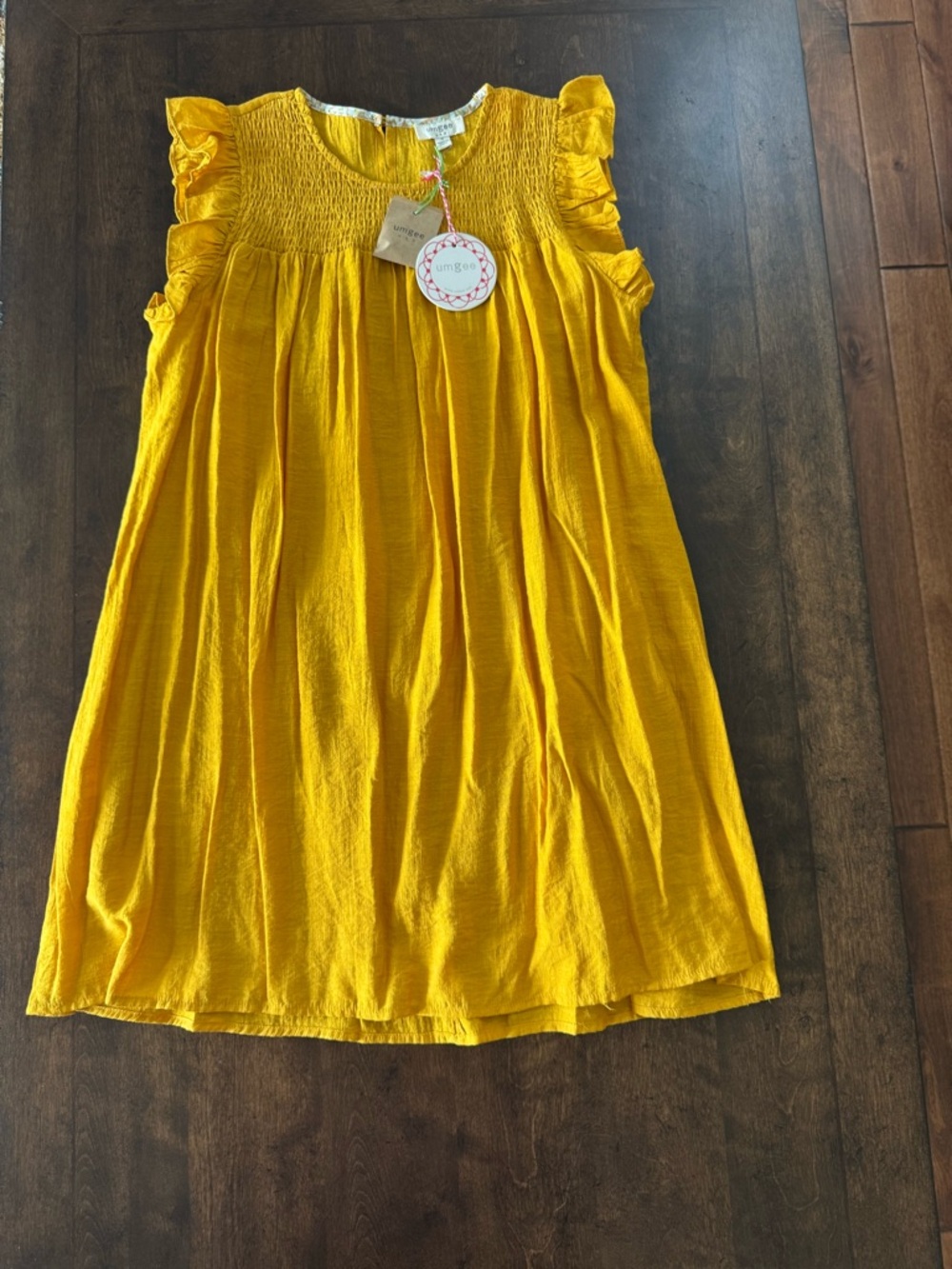 Umgee Bright Mustard Yellow Smocked Flutter Sleeve Women’s Dress ~ Size Small